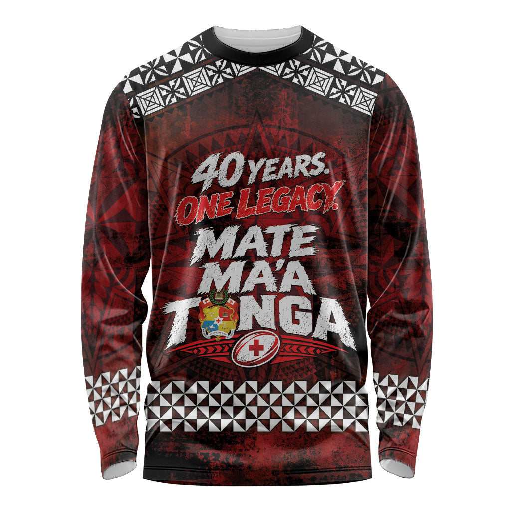Mate Maa Tonga Rugby 2026 Long Sleeve Shirt 40 Years Anniversary One Legacy LT14 Unisex Red - Polynesian Pride