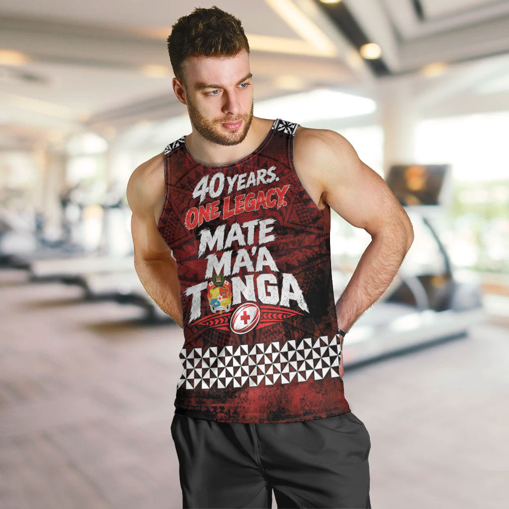 Mate Maa Tonga Rugby 2026 Men Tank Top 40 Years Anniversary One Legacy LT14 Red - Polynesian Pride