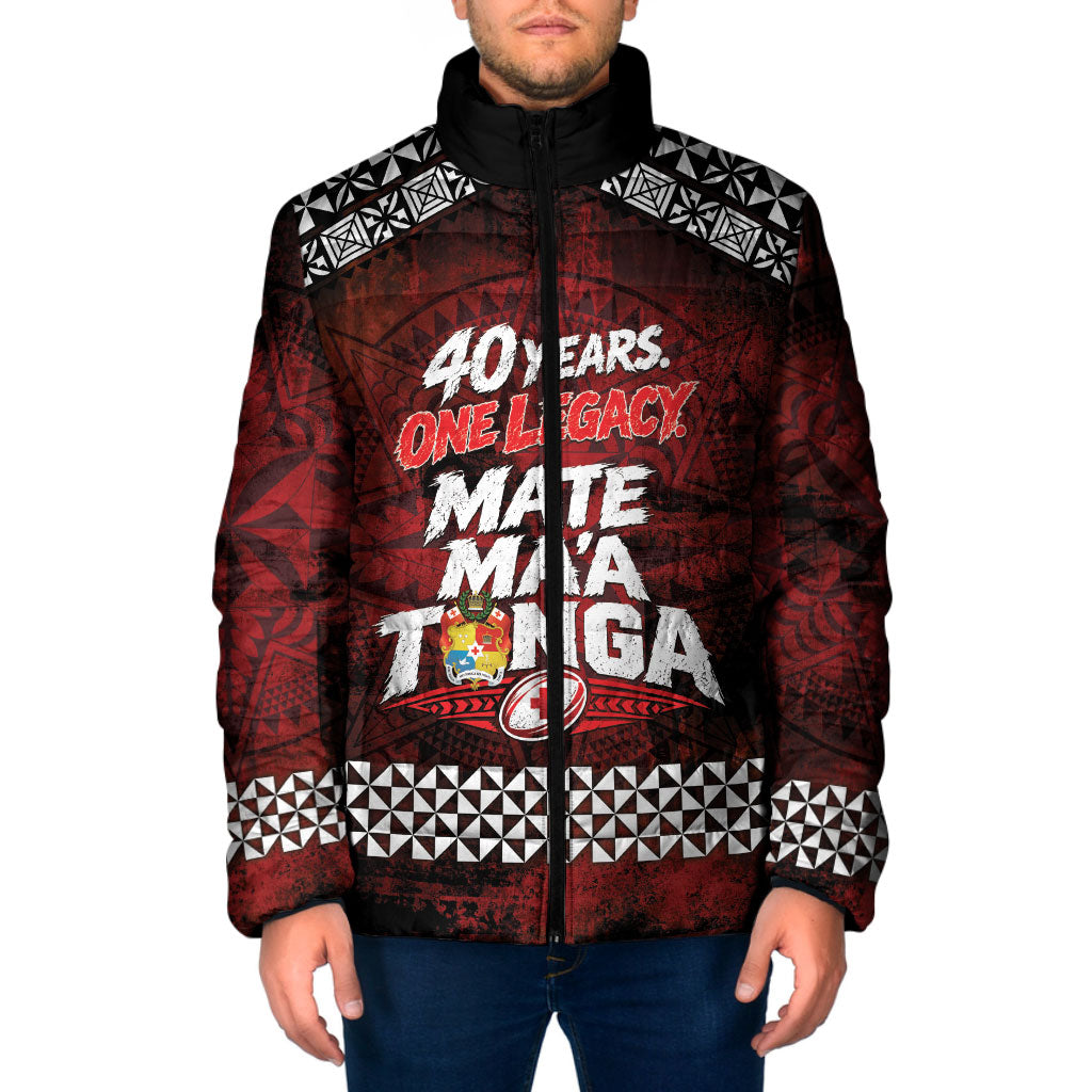 Mate Maa Tonga Rugby 2026 Padded Jacket 40 Years Anniversary One Legacy LT14 Men Red - Polynesian Pride