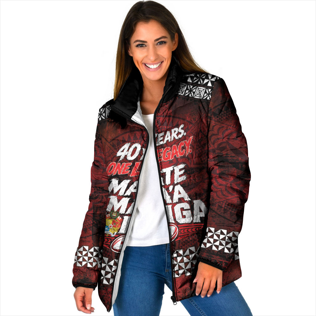 Mate Maa Tonga Rugby 2026 Padded Jacket 40 Years Anniversary One Legacy LT14 Women Red - Polynesian Pride