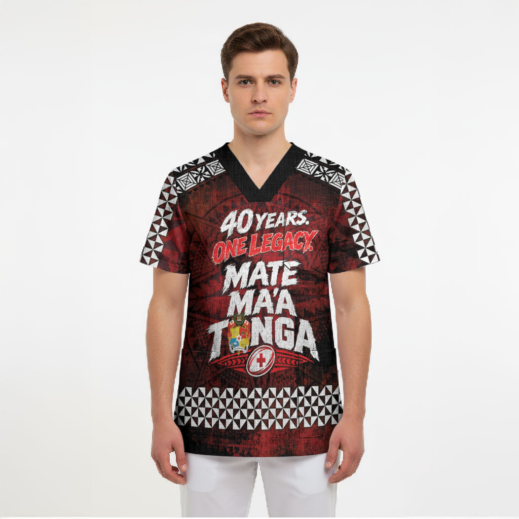 Mate Maa Tonga Rugby 2026 Scrub Top 40 Years Anniversary One Legacy LT14 - Polynesian Pride