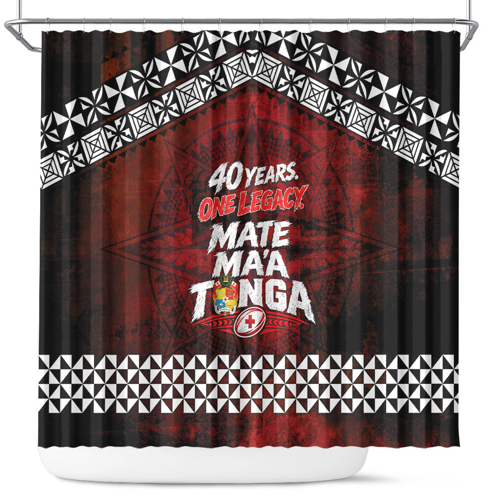 Mate Maa Tonga Rugby 2026 Shower Curtain 40 Years Anniversary One Legacy LT14 Red - Polynesian Pride