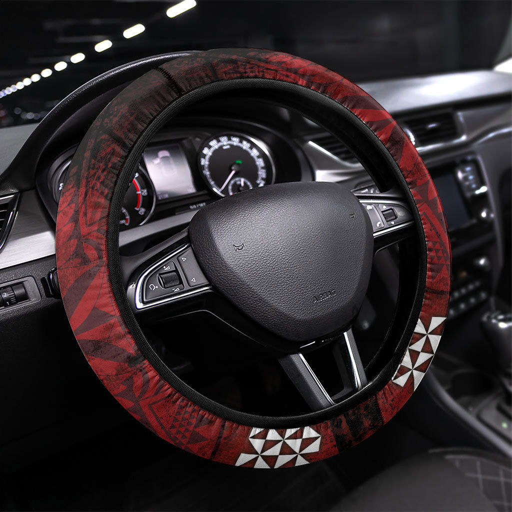Mate Maa Tonga Rugby 2026 Steering Wheel Cover 40 Years Anniversary One Legacy LT14 Universal Fit Red - Polynesian Pride