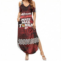 Mate Maa Tonga Rugby 2026 Summer Maxi Dress 40 Years Anniversary One Legacy LT14 Women Red - Polynesian Pride