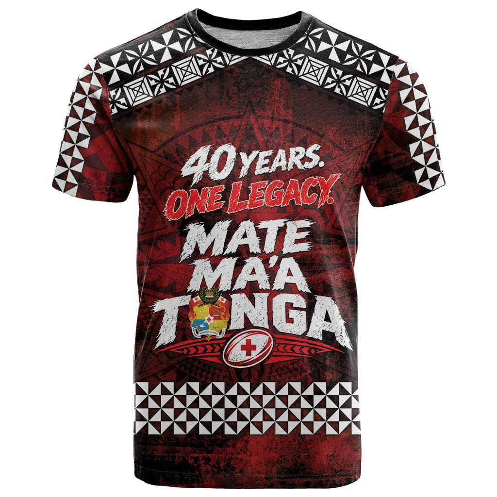 Mate Maa Tonga Rugby 2026 T Shirt 40 Years Anniversary One Legacy LT14 Red - Polynesian Pride