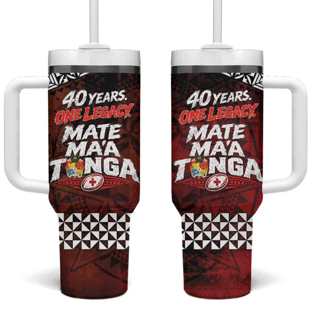 Mate Maa Tonga Rugby 2026 Tumbler With Handle 40 Years Anniversary One Legacy LT14 One Size: 40 oz Red - Polynesian Pride