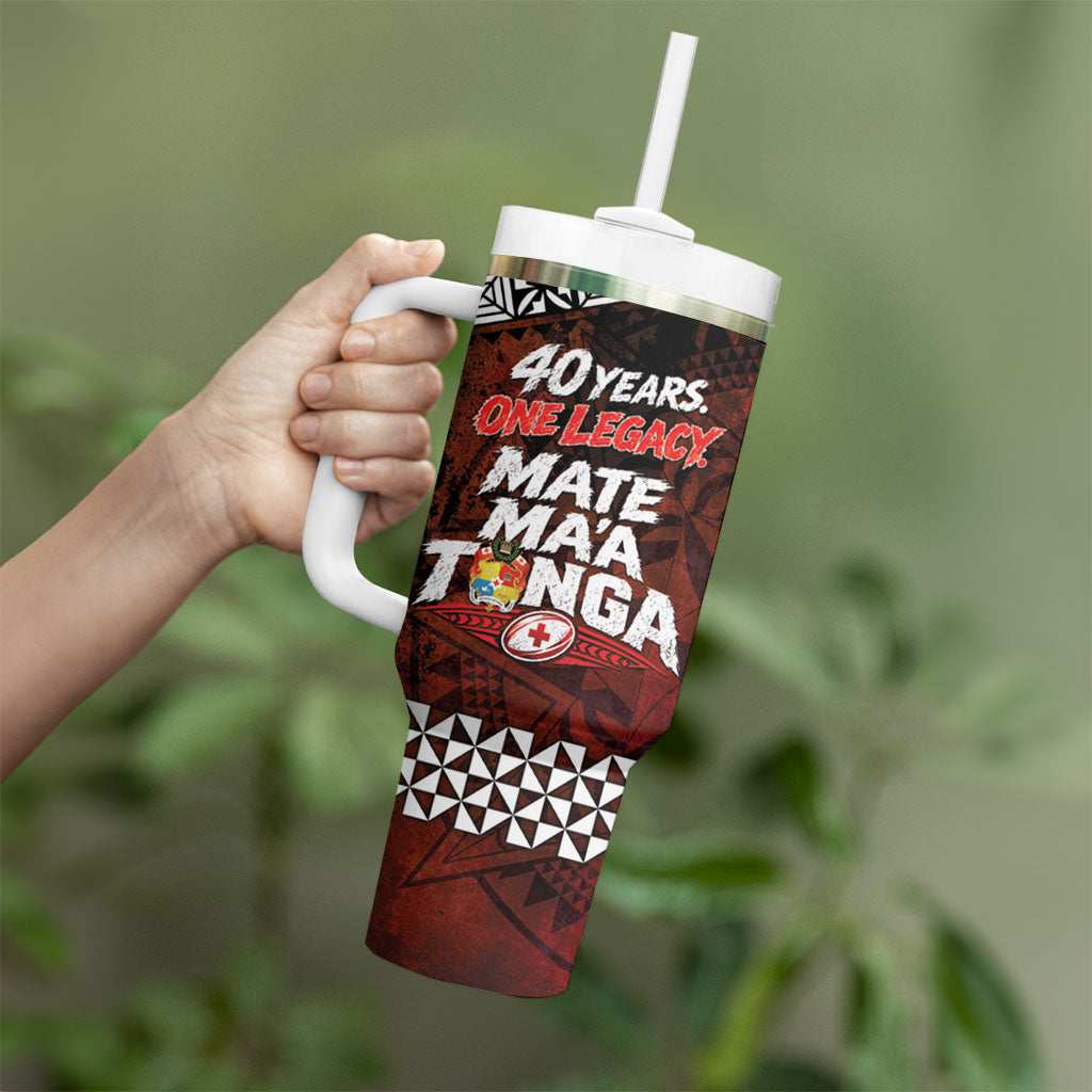 Mate Maa Tonga Rugby 2026 Tumbler With Handle 40 Years Anniversary One Legacy LT14 - Polynesian Pride