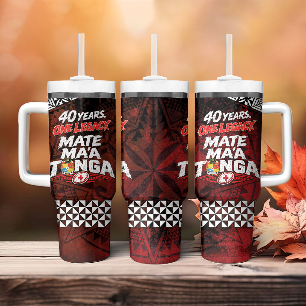 Mate Maa Tonga Rugby 2026 Tumbler With Handle 40 Years Anniversary One Legacy LT14 - Polynesian Pride