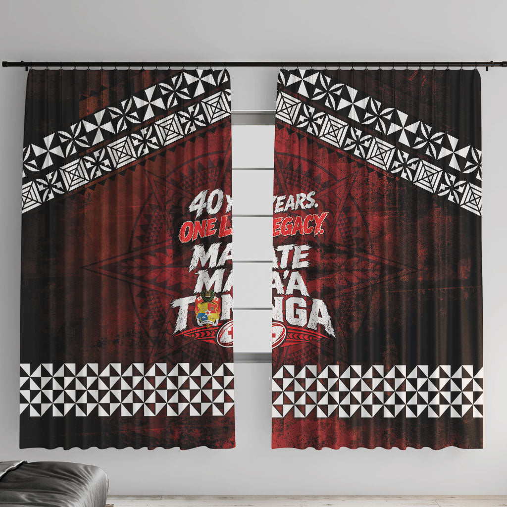 Mate Maa Tonga Rugby 2026 Window Curtain 40 Years Anniversary One Legacy LT14 With Hooks Red - Polynesian Pride