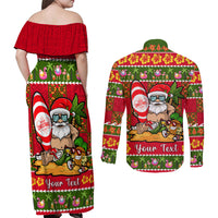 Personalised Hawaii Surfing Santa Christmas Couples Matching Off Shoulder Maxi Dress and Long Sleeve Button Shirt Tropical Pineapple Mele Kalikimaka Quilt Pattern LT14 - Polynesian Pride