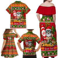 Personalised Hawaii Surfing Santa Christmas Family Matching Off Shoulder Maxi Dress and Hawaiian Shirt Tropical Pineapple Mele Kalikimaka Quilt Pattern LT14 - Polynesian Pride