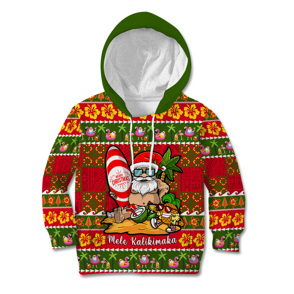 Personalised Hawaii Surfing Santa Christmas Kid Hoodie Tropical Pineapple Mele Kalikimaka Quilt Pattern LT14 Hoodie Red - Polynesian Pride
