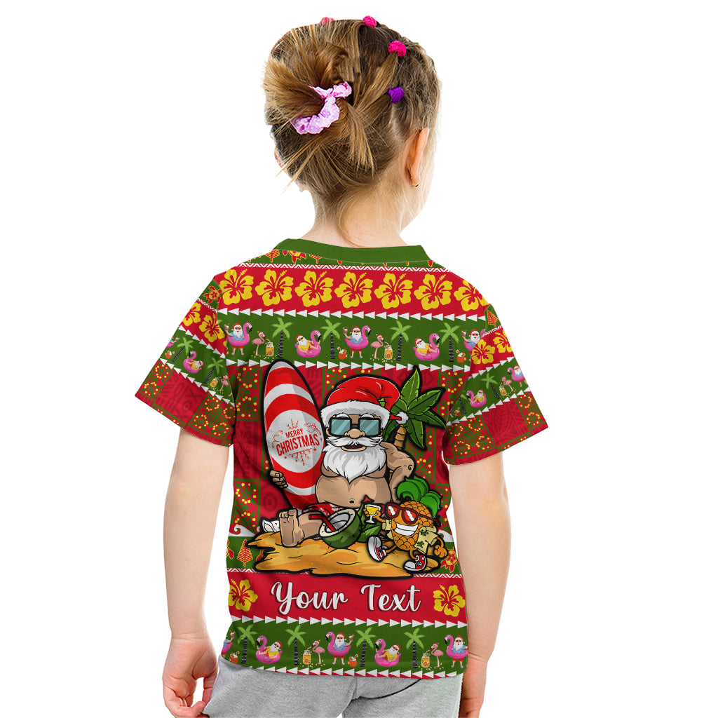 Personalised Hawaii Surfing Santa Christmas Kid T Shirt Tropical Pineapple Mele Kalikimaka Quilt Pattern LT14 - Polynesian Pride