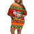 Personalised Hawaii Surfing Santa Christmas Off Shoulder Short Dress Tropical Pineapple Mele Kalikimaka Quilt Pattern LT14 Women Red - Polynesian Pride