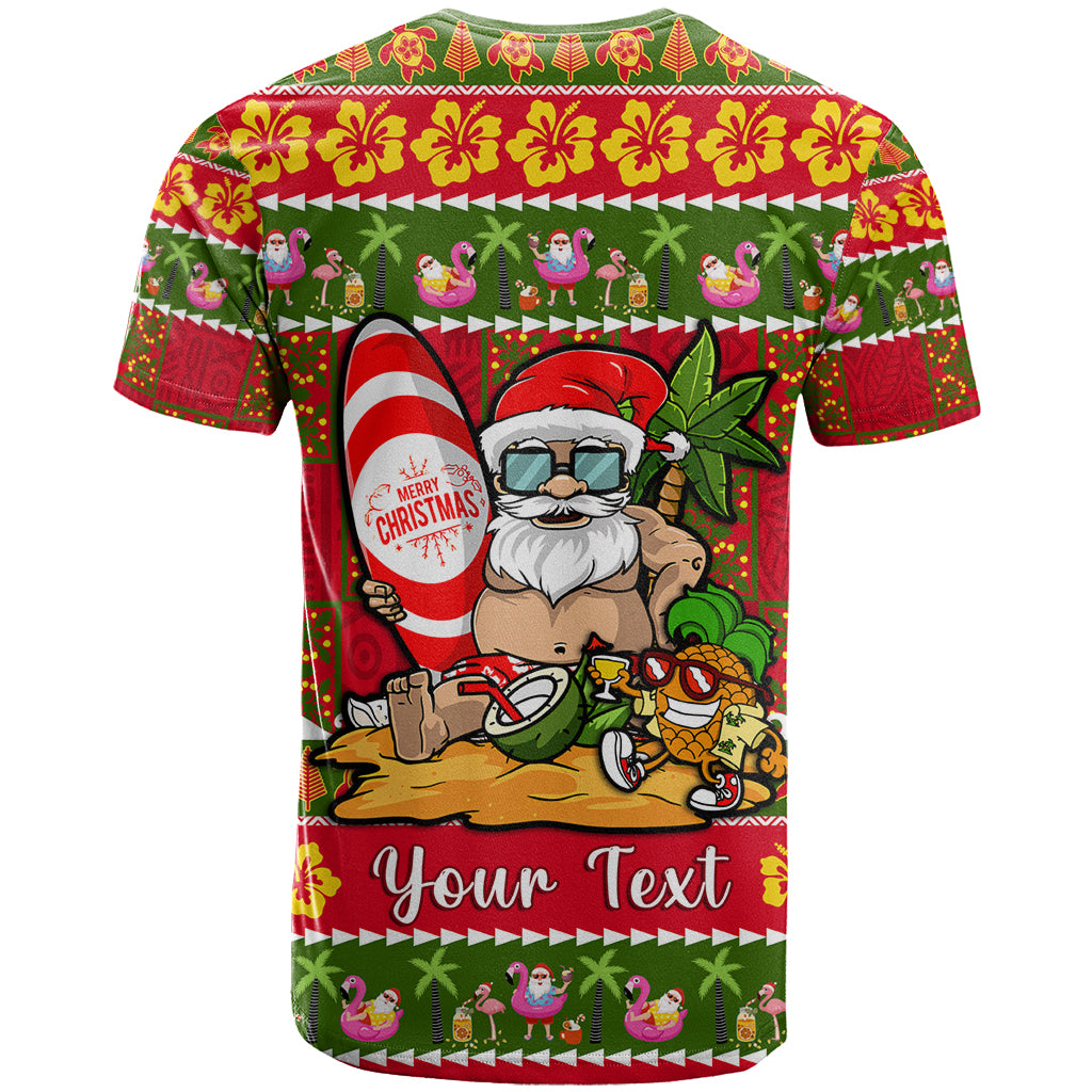 Personalised Hawaii Surfing Santa Christmas T Shirt Tropical Pineapple Mele Kalikimaka Quilt Pattern LT14 - Polynesian Pride