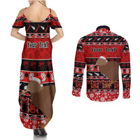 Personalised New Zealand Christmas Couples Matching Summer Maxi Dress and Long Sleeve Button Shirt Aotearoa Kiwi Meri Kirihimete Red Version LT14 - Polynesian Pride