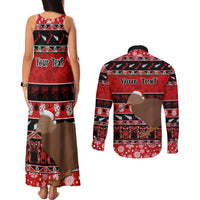 Personalised New Zealand Christmas Couples Matching Tank Maxi Dress and Long Sleeve Button Shirt Aotearoa Kiwi Meri Kirihimete Red Version LT14 - Polynesian Pride