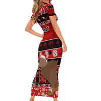 Personalised New Zealand Christmas Family Matching Short Sleeve Bodycon Dress and Hawaiian Shirt Aotearoa Kiwi Meri Kirihimete Red Version LT14 - Polynesian Pride