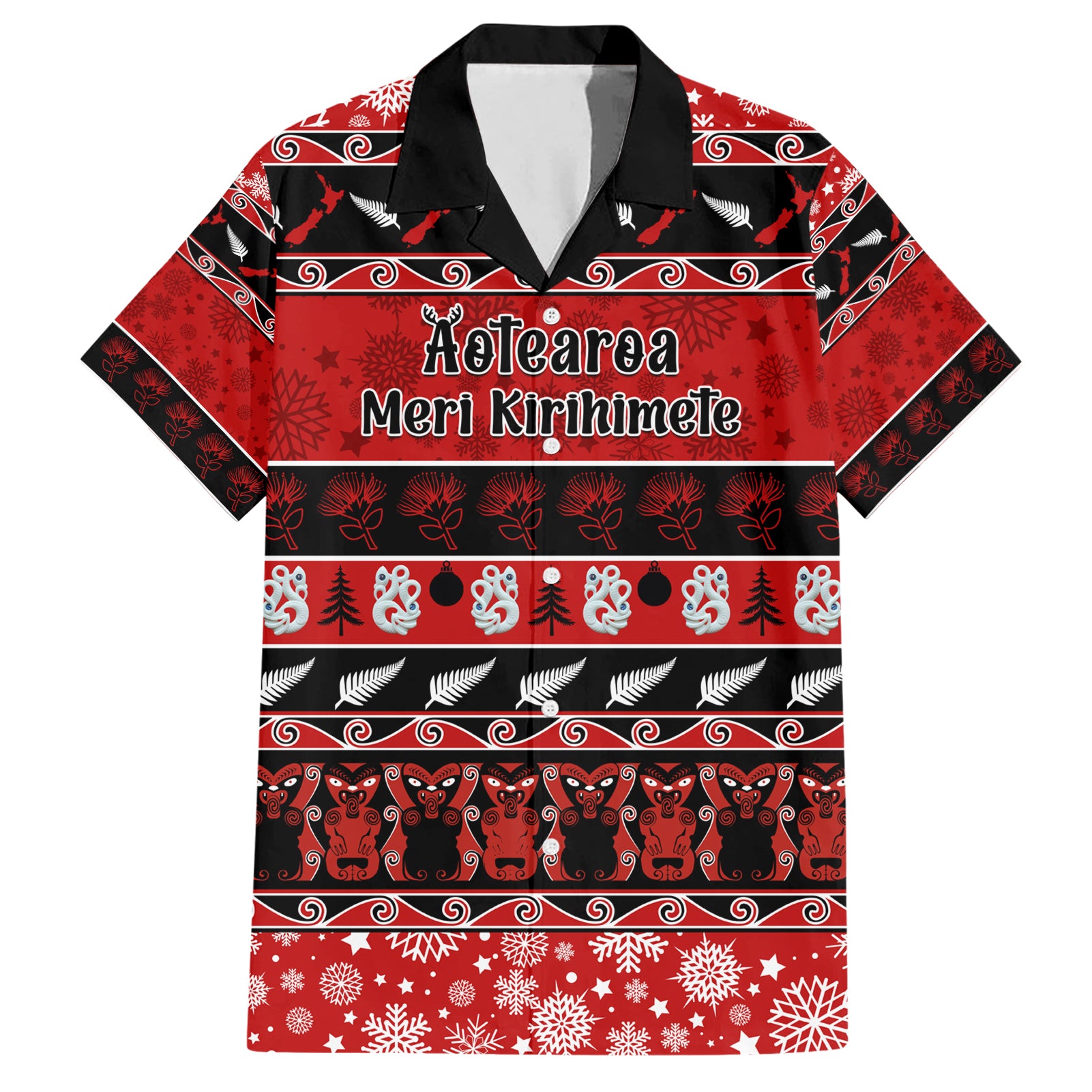 Personalised New Zealand Christmas Hawaiian Shirt Aotearoa Kiwi Meri Kirihimete Red Version LT14 Red - Polynesian Pride