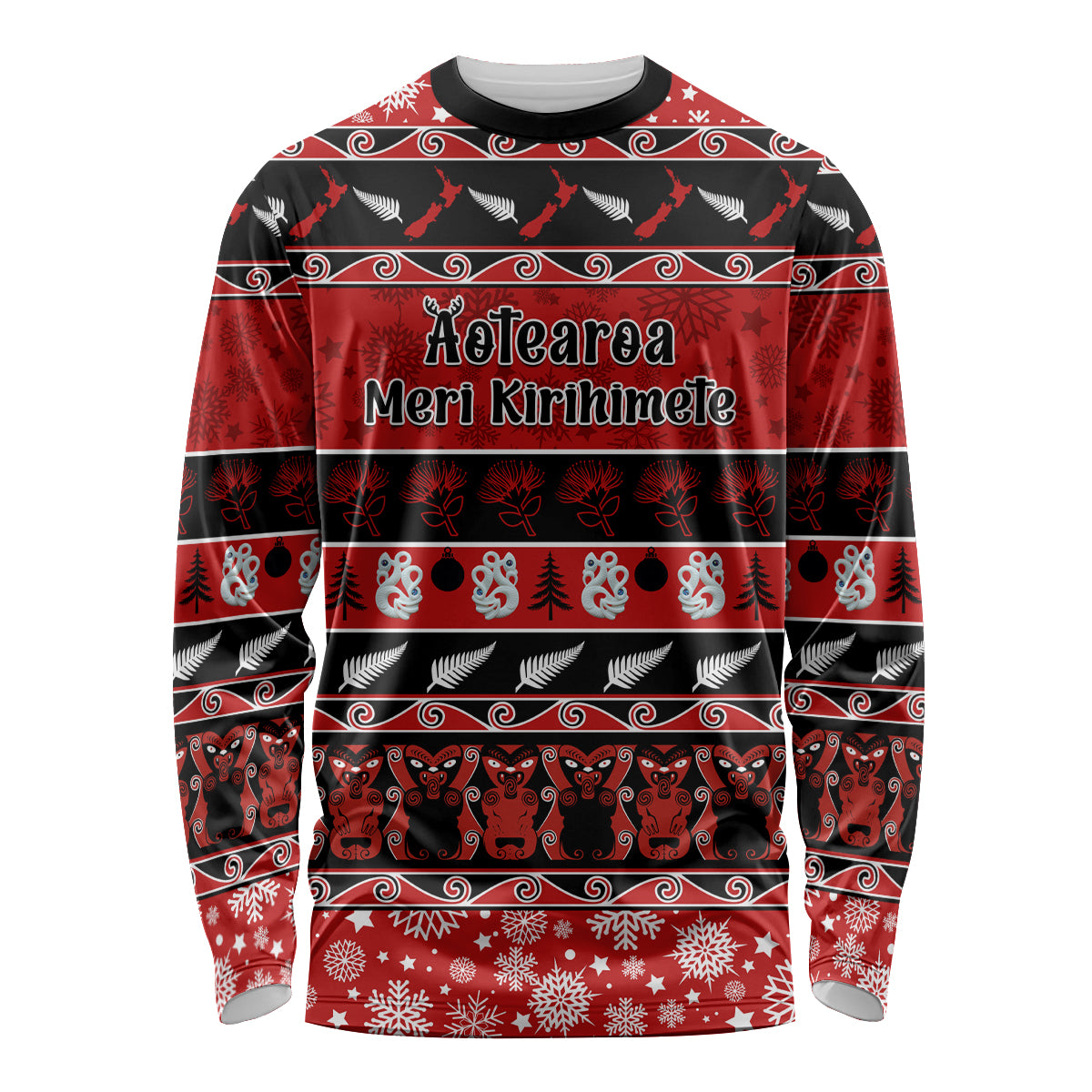 Personalised New Zealand Christmas Long Sleeve Shirt Aotearoa Kiwi Meri Kirihimete Red Version LT14 Unisex Red - Polynesian Pride