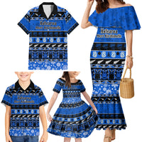 Personalised New Zealand Christmas Family Matching Mermaid Dress and Hawaiian Shirt Aotearoa Kiwi Meri Kirihimete Blue Version LT14 - Polynesian Pride
