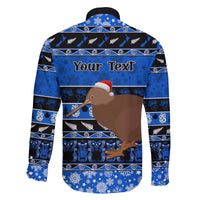 Personalised New Zealand Christmas Family Matching Off Shoulder Long Sleeve Dress and Hawaiian Shirt Aotearoa Kiwi Meri Kirihimete Blue Version LT14 - Polynesian Pride