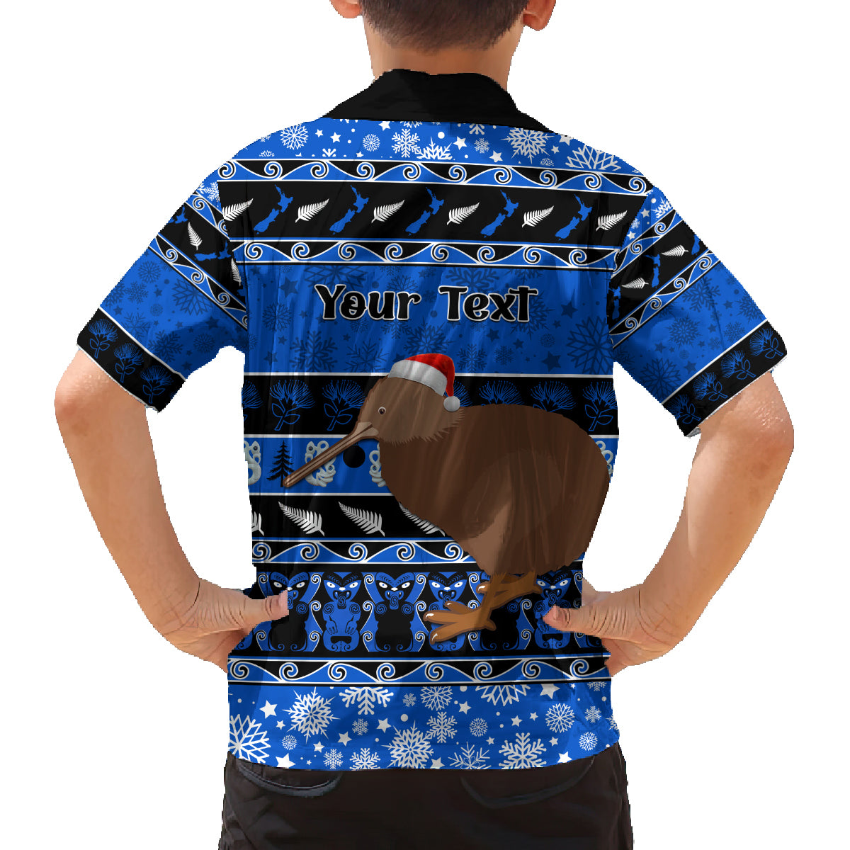 Personalised New Zealand Christmas Family Matching Puletasi Dress and Hawaiian Shirt Aotearoa Kiwi Meri Kirihimete Blue Version LT14 - Polynesian Pride