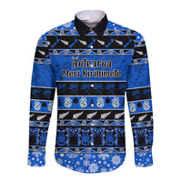 Personalised New Zealand Christmas Long Sleeve Button Shirt Aotearoa Kiwi Meri Kirihimete Blue Version LT14 Unisex Blue - Polynesian Pride