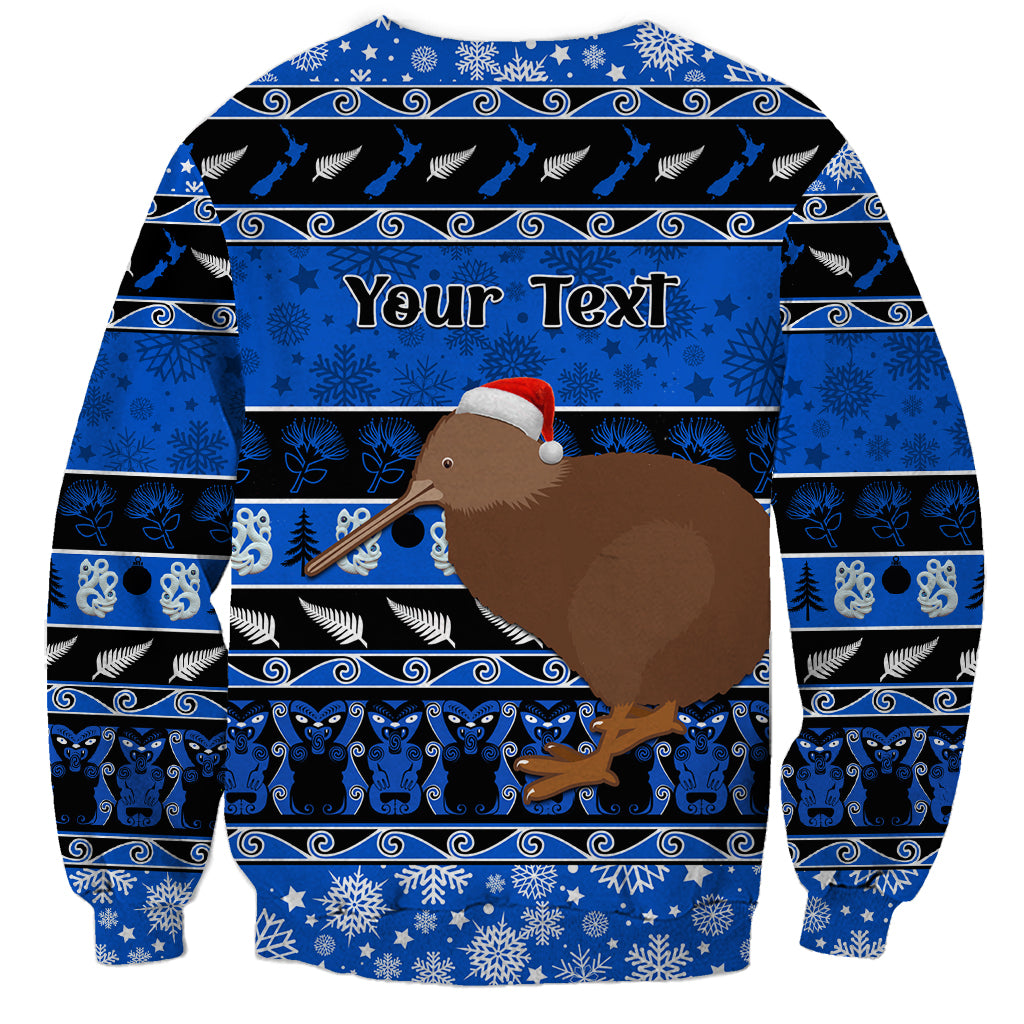 Personalised New Zealand Christmas Sweatshirt Aotearoa Kiwi Meri Kirihimete Blue Version LT14 - Polynesian Pride