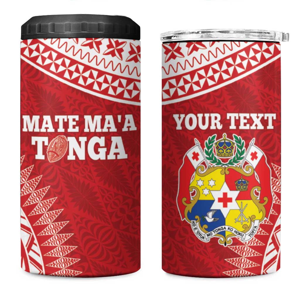 Personalised Tonga Mate Maa 4 in 1 Can Cooler Tumbler Go Champions Tongan Ngatu - Red