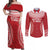 Custom Tonga Mate Maa Couples Matching Off Shoulder Maxi Dress and Long Sleeve Button Shirt Go Champions Tongan Ngatu - Red