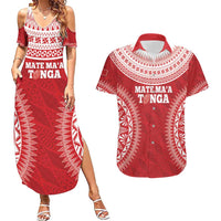 Custom Tonga Mate Maa Couples Matching Summer Maxi Dress and Hawaiian Shirt Go Champions Tongan Ngatu - Red LT14 Red - Polynesian Pride