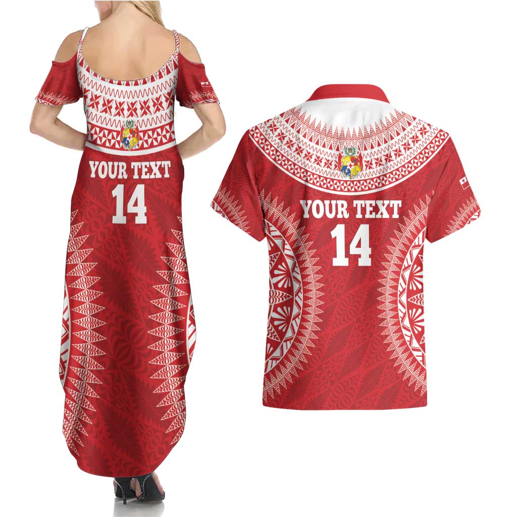 Custom Tonga Mate Maa Couples Matching Summer Maxi Dress and Hawaiian Shirt Go Champions Tongan Ngatu - Red LT14 - Polynesian Pride