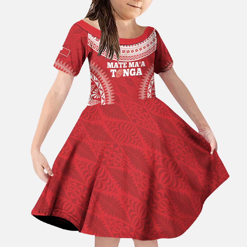 Custom Tonga Mate Maa Family Matching Long Sleeve Bodycon Dress and Hawaiian Shirt Go Champions Tongan Ngatu - Red LT14 Daughter's Dress Red - Polynesian Pride