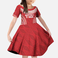 Custom Tonga Mate Maa Family Matching Long Sleeve Bodycon Dress and Hawaiian Shirt Go Champions Tongan Ngatu - Red LT14 Daughter's Dress Red - Polynesian Pride