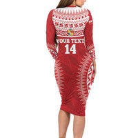 Custom Tonga Mate Maa Family Matching Long Sleeve Bodycon Dress and Hawaiian Shirt Go Champions Tongan Ngatu - Red LT14 - Polynesian Pride