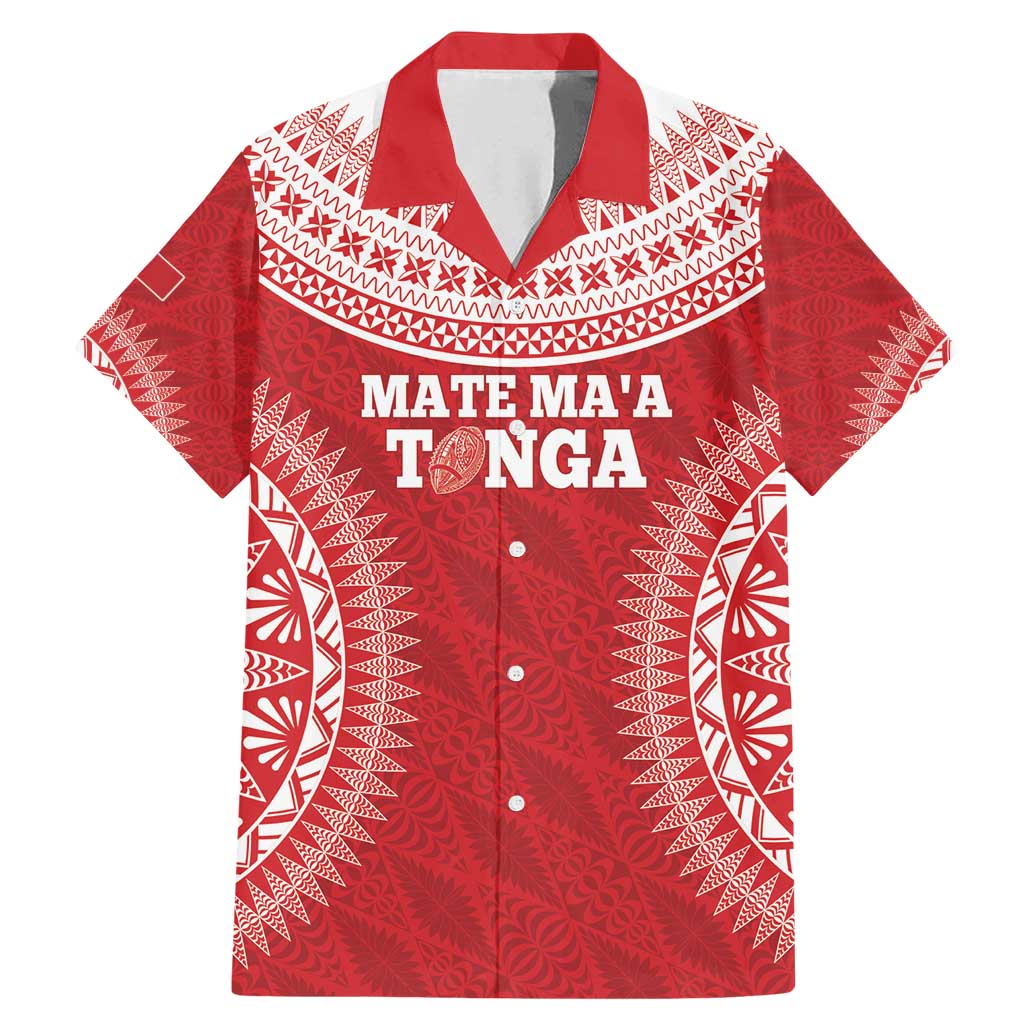 Custom Tonga Mate Maa Family Matching Mermaid Dress and Hawaiian Shirt Go Champions Tongan Ngatu - Red LT14 Dad's Shirt - Short Sleeve Red - Polynesian Pride