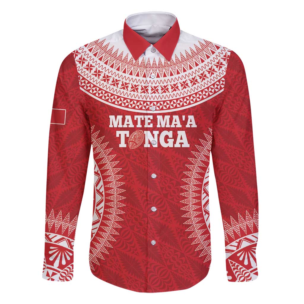 Custom Tonga Mate Maa Family Matching Mermaid Dress and Hawaiian Shirt Go Champions Tongan Ngatu - Red LT14 Dad's Shirt - Long Sleeve Red - Polynesian Pride