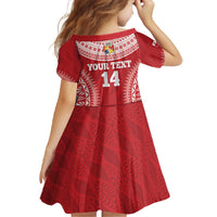 Custom Tonga Mate Maa Family Matching Off The Shoulder Long Sleeve Dress and Hawaiian Shirt Go Champions Tongan Ngatu - Red LT14 - Polynesian Pride