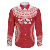 Custom Tonga Mate Maa Family Matching Off The Shoulder Long Sleeve Dress and Hawaiian Shirt Go Champions Tongan Ngatu - Red LT14 Dad's Shirt - Long Sleeve Red - Polynesian Pride