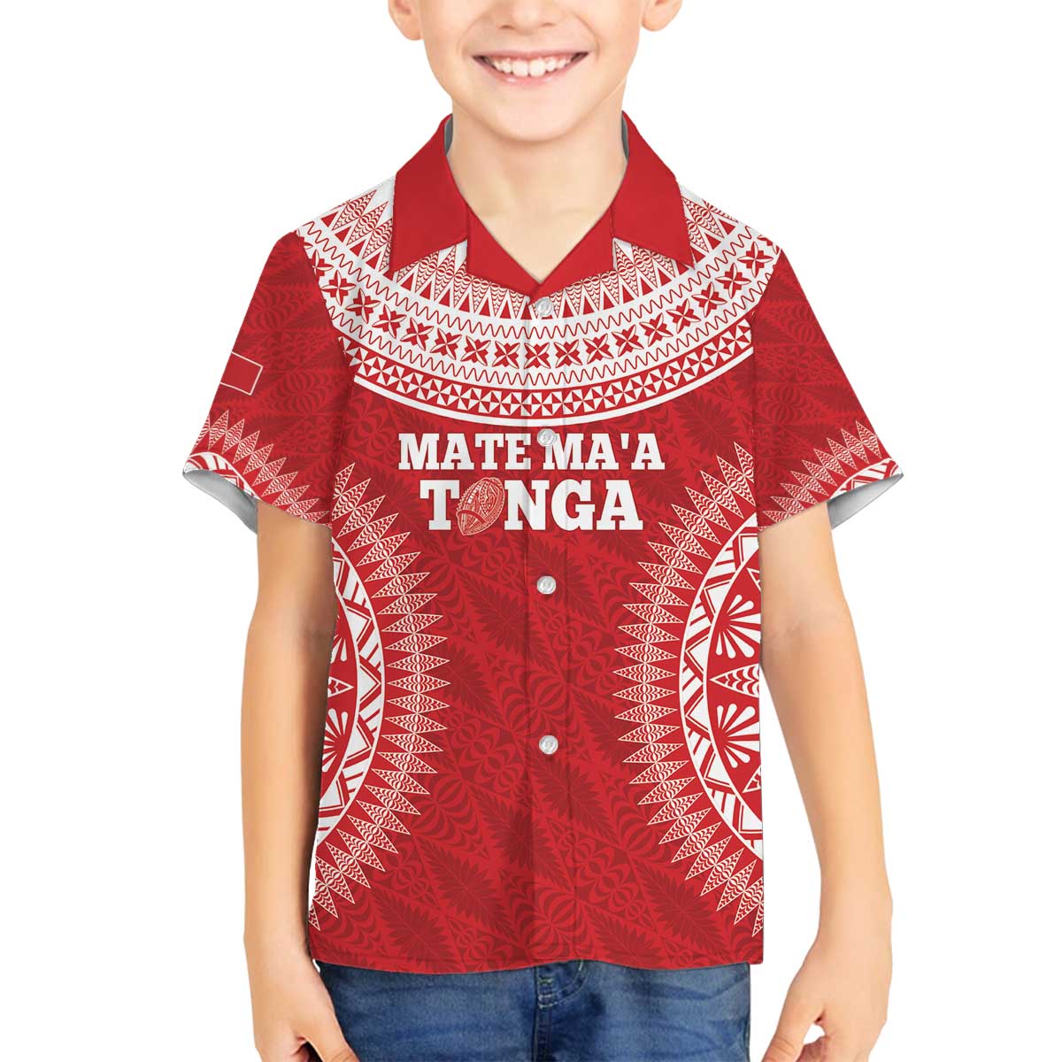 Custom Tonga Mate Maa Family Matching Off The Shoulder Long Sleeve Dress and Hawaiian Shirt Go Champions Tongan Ngatu - Red LT14 Son's Shirt Red - Polynesian Pride