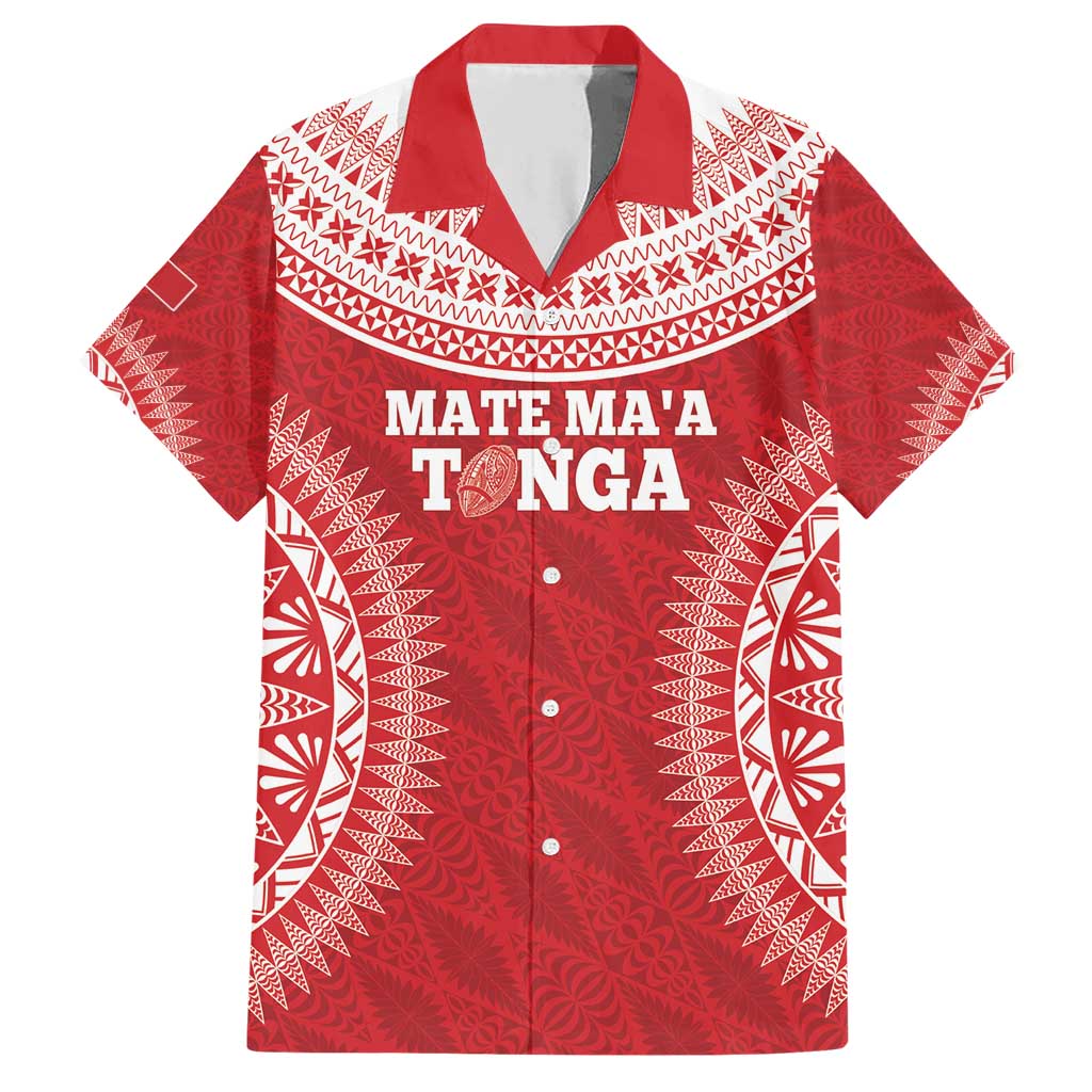 Custom Tonga Mate Maa Family Matching Short Sleeve Bodycon Dress and Hawaiian Shirt Go Champions Tongan Ngatu - Red LT14 Dad's Shirt - Short Sleeve Red - Polynesian Pride