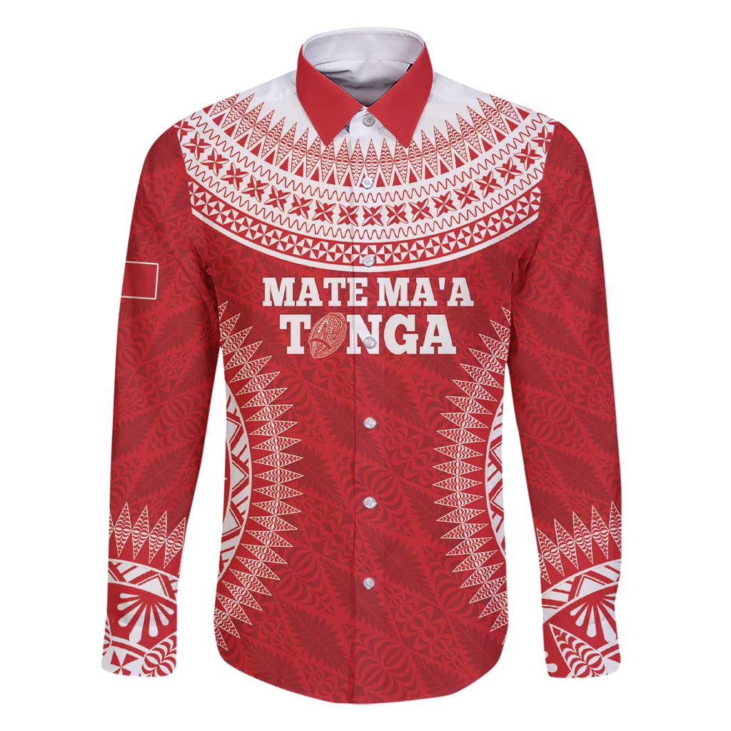 Custom Tonga Mate Maa Family Matching Short Sleeve Bodycon Dress and Hawaiian Shirt Go Champions Tongan Ngatu - Red LT14 Dad's Shirt - Long Sleeve Red - Polynesian Pride