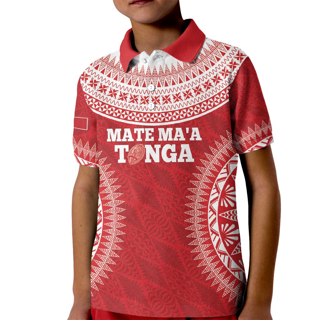 Custom Tonga Mate Maa Kid Polo Shirt Go Champions Tongan Ngatu - Red