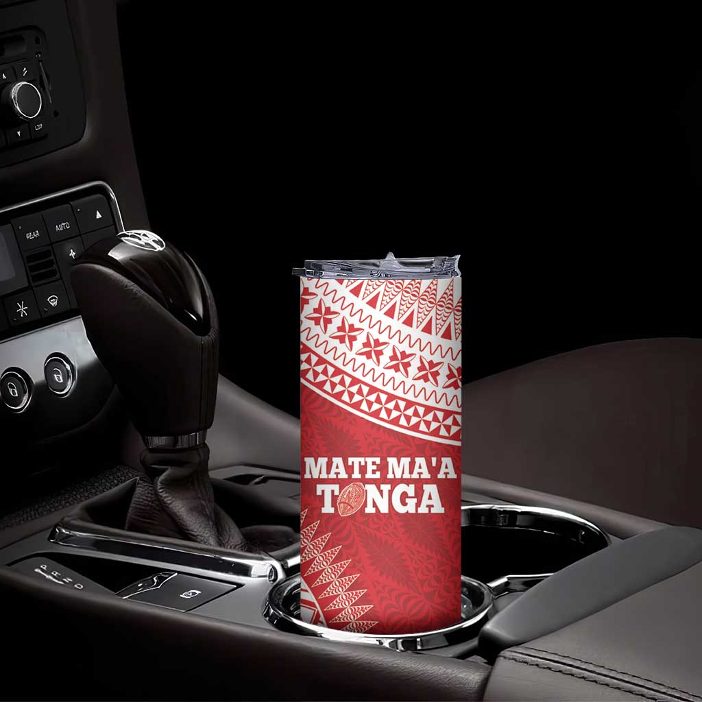 Personalised Tonga Mate Maa Skinny Tumbler Go Champions Tongan Ngatu - Red