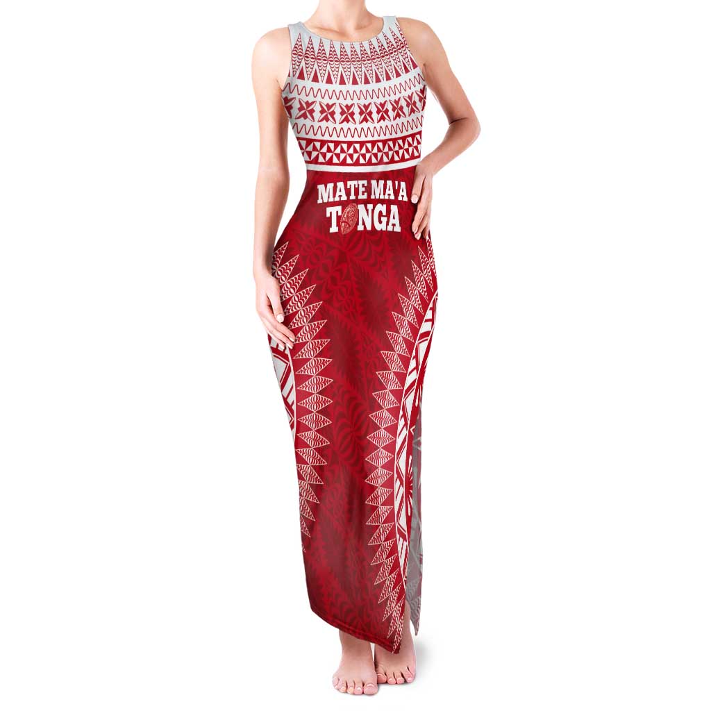 Custom Tonga Mate Maa Tank Maxi Dress Go Champions Tongan Ngatu - Red