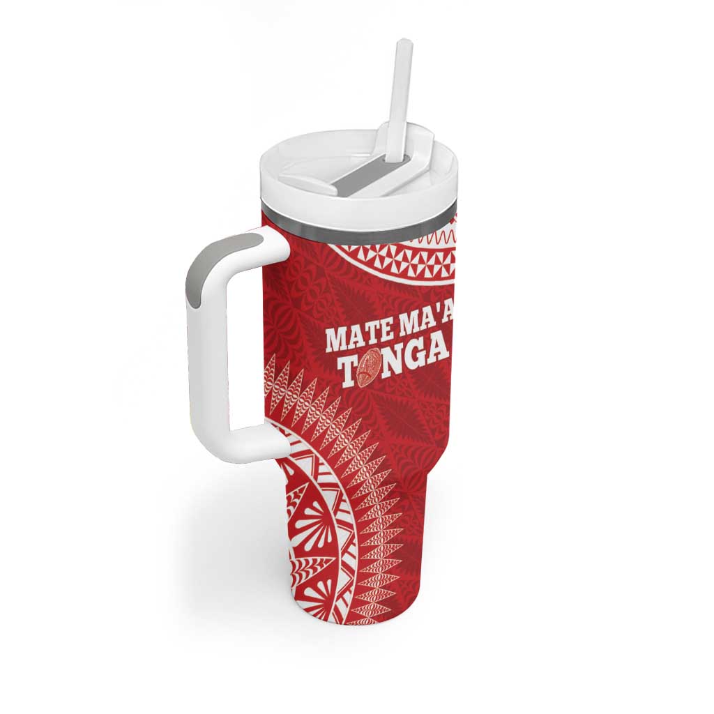 Personalised Tonga Mate Maa Tumbler With Handle Go Champions Tongan Ngatu - Red