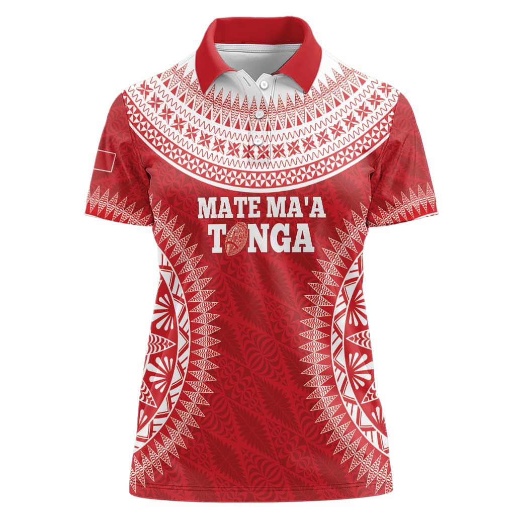 Custom Tonga Mate Maa Women Polo Shirt Go Champions Tongan Ngatu - Red