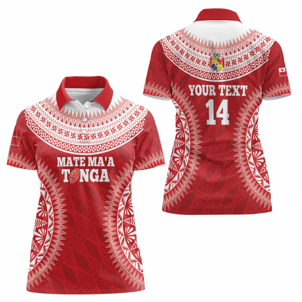 Custom Tonga Mate Maa Women Polo Shirt Go Champions Tongan Ngatu - Red