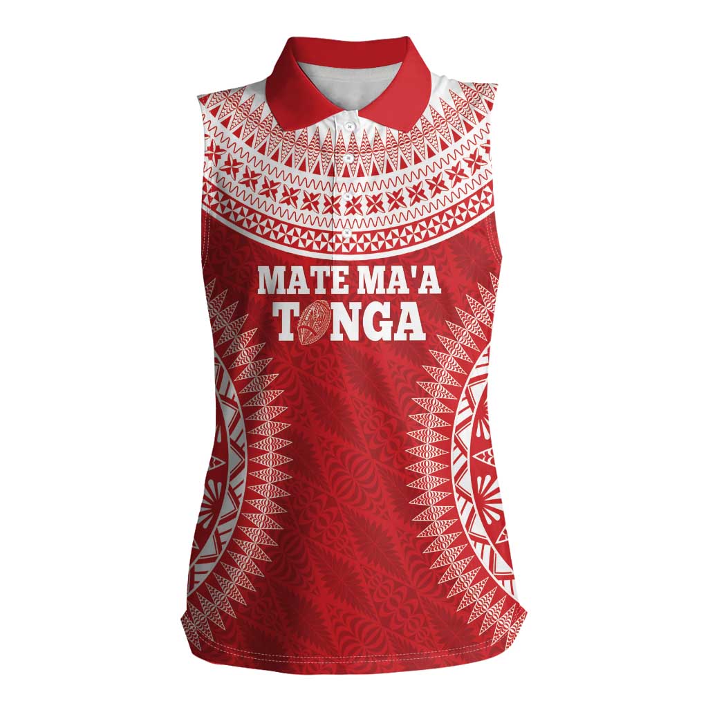 Custom Tonga Mate Maa Women Sleeveless Polo Shirt Go Champions Tongan Ngatu - Red